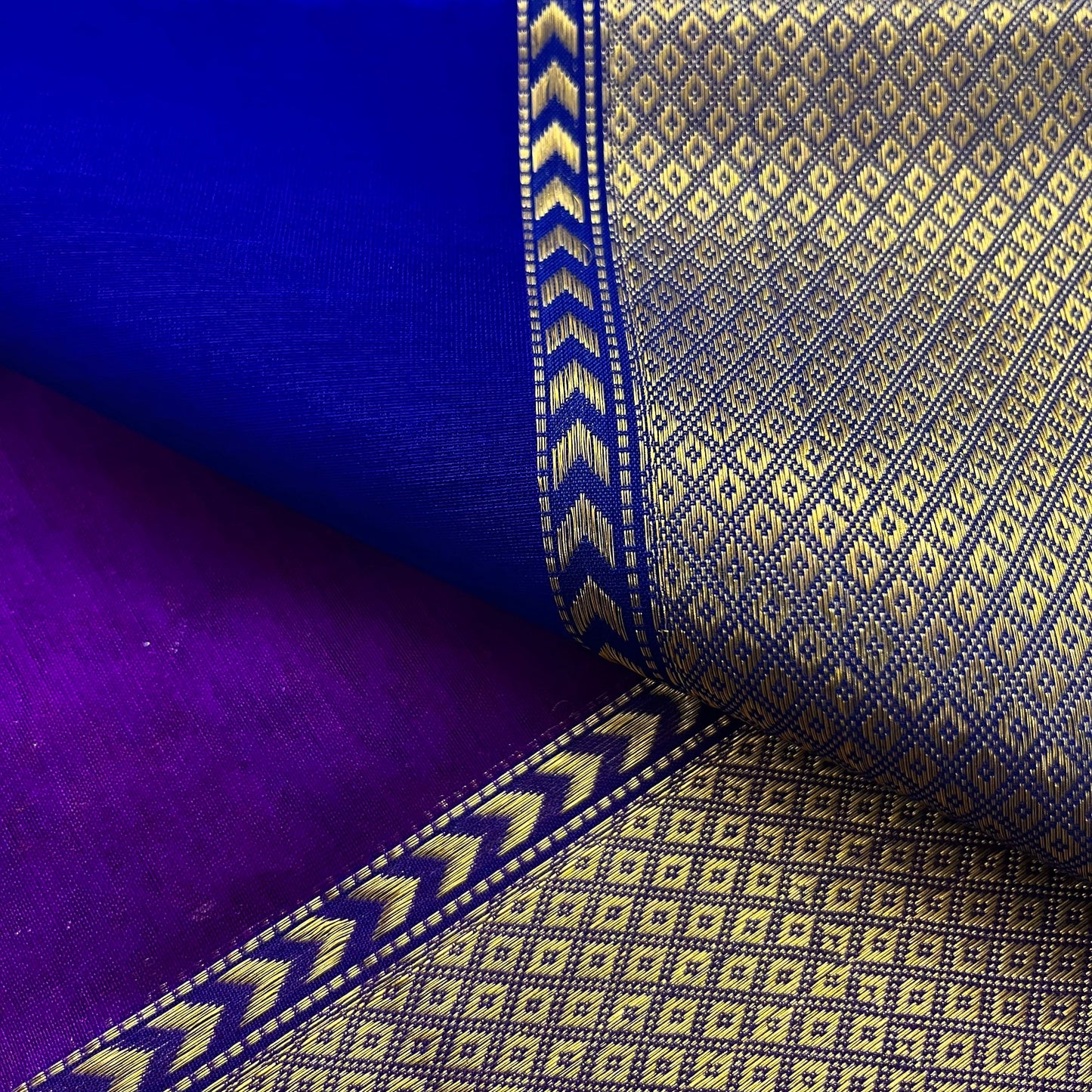 Violet dual tone maheshwari saree with flower motifs all over