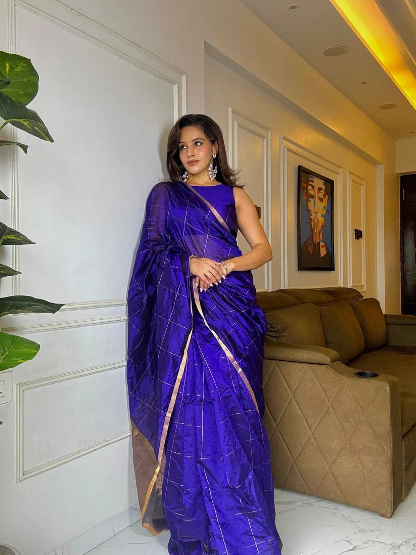 Chanderi silk saree zari checks all over