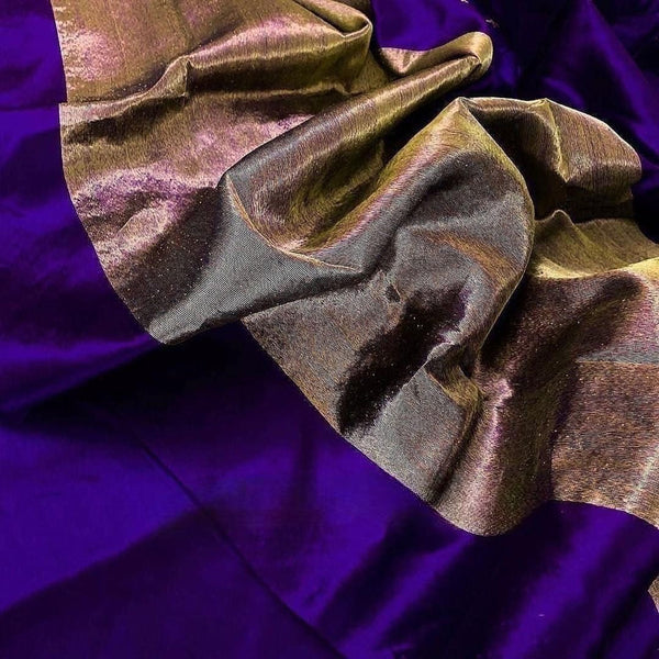 Dark Purple Chanderi Silk Saree with Flower Bootis all over