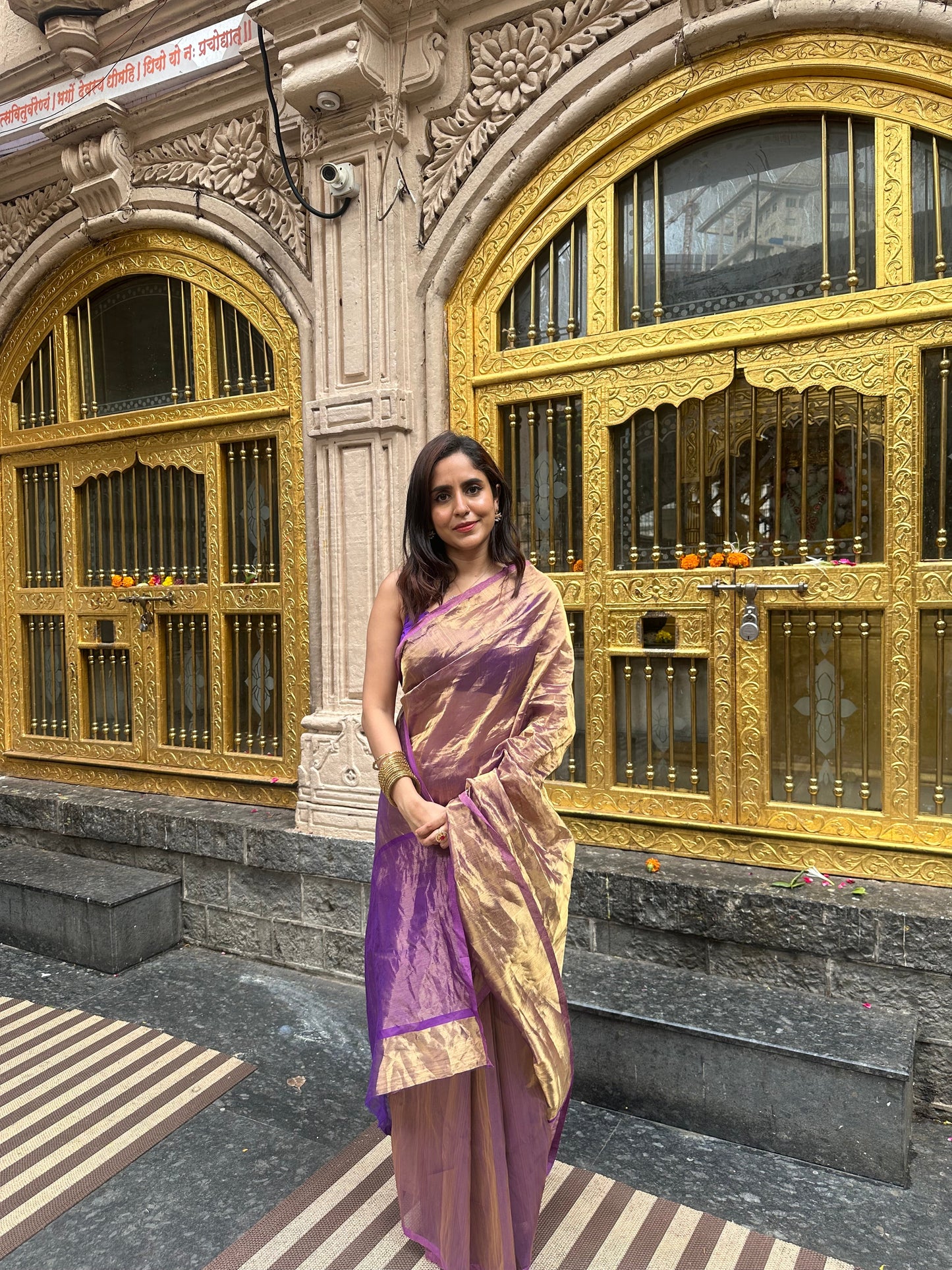 Purple & Gold Chanderi Tissue Silk Saree