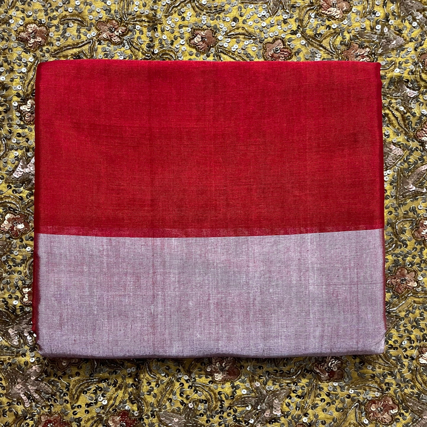 Silver and red chanderi tissue silk saree