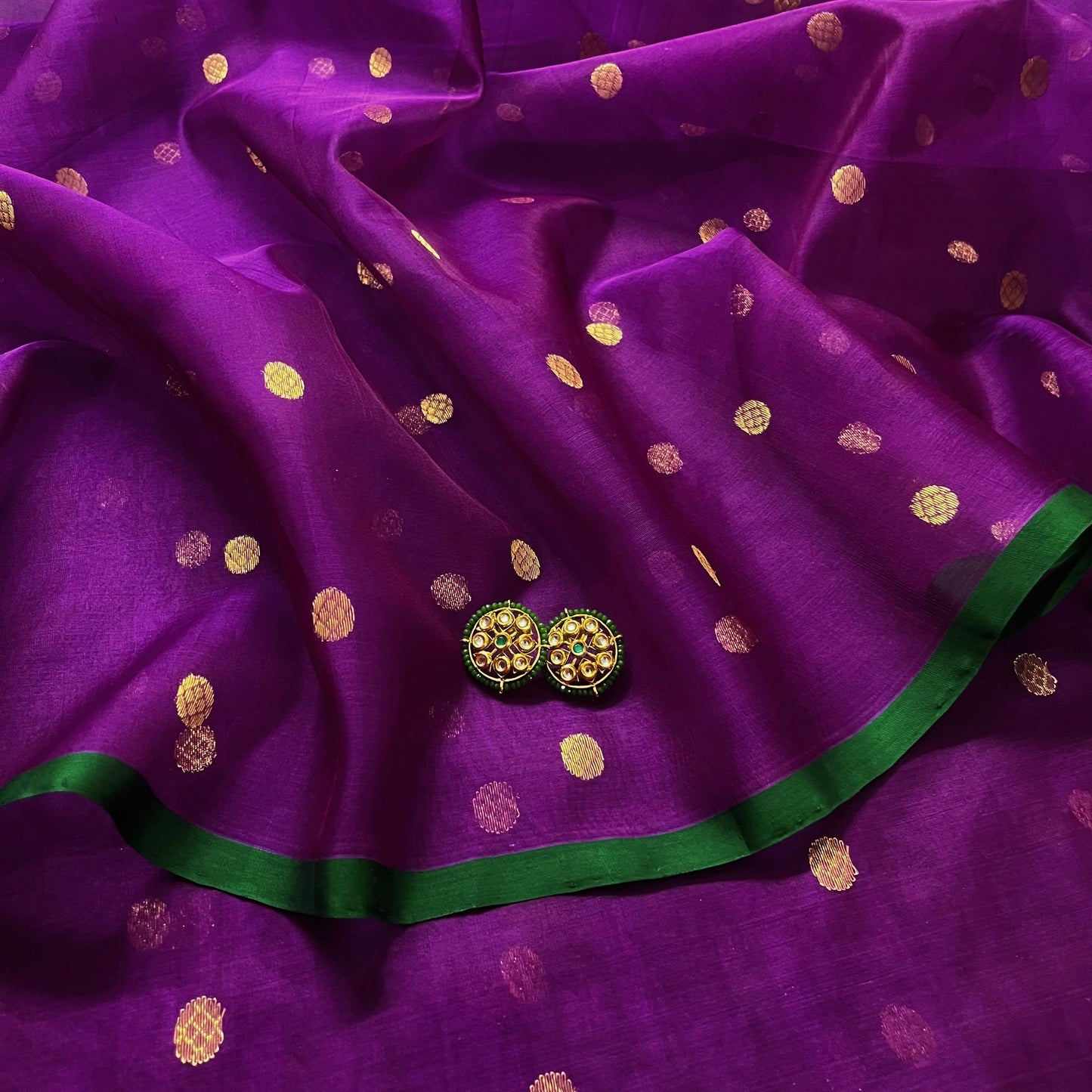 Violet dual tone chanderi silk saree with zari bootis all over