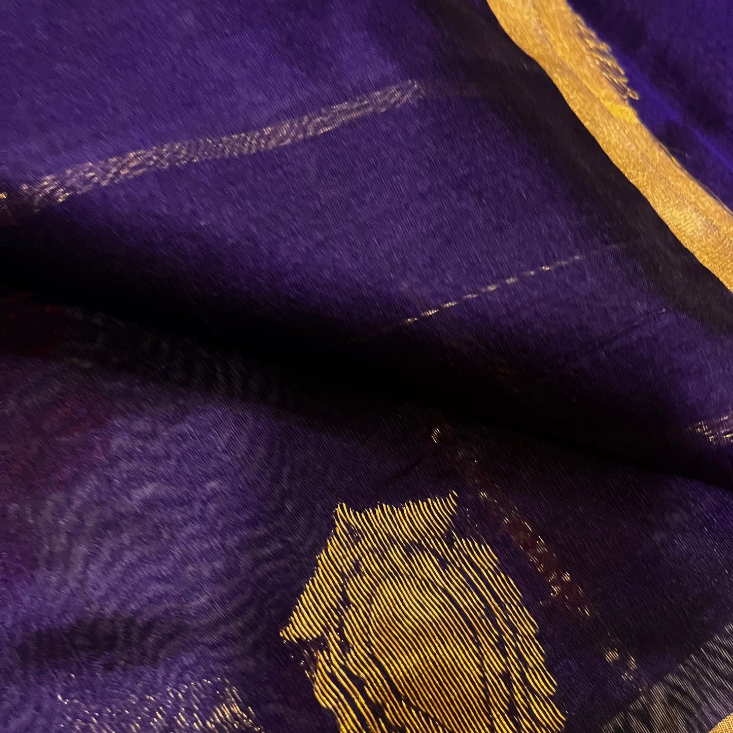 Midnight blue Chanderi silk saree with zari motifs all over