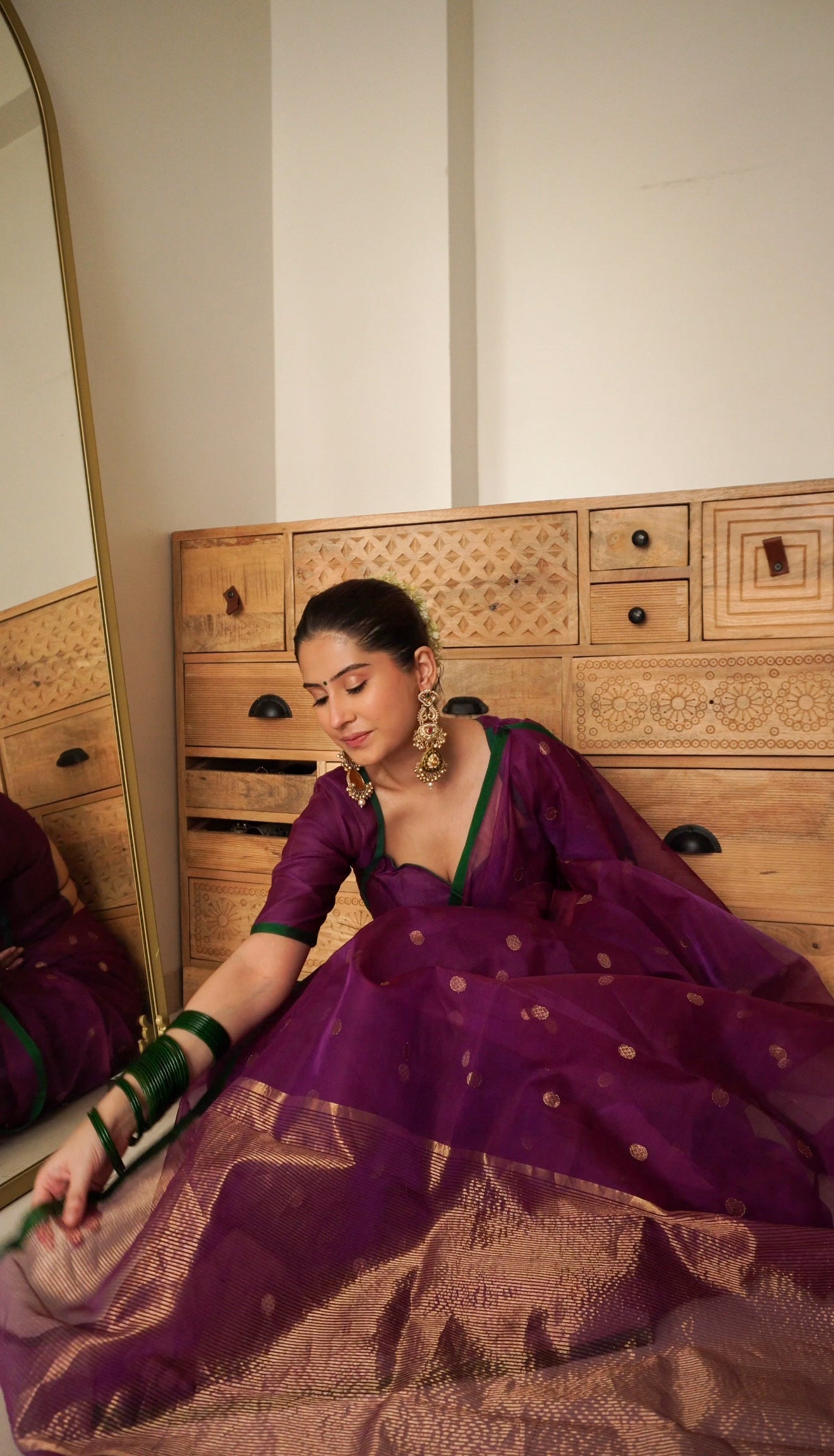 Violet dual tone chanderi silk saree with zari bootis all over