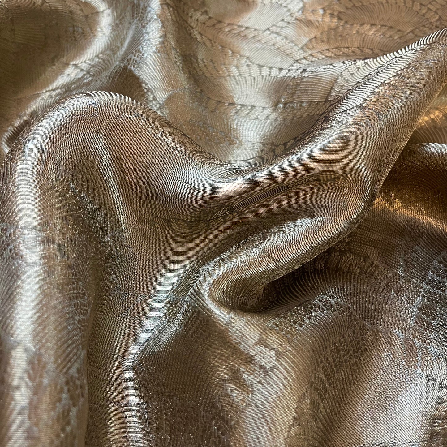 Antique gold Banarasi brocade silk saree with zari pattern all over