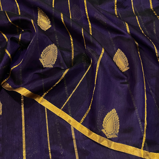 Midnight blue Chanderi silk saree with zari motifs all over
