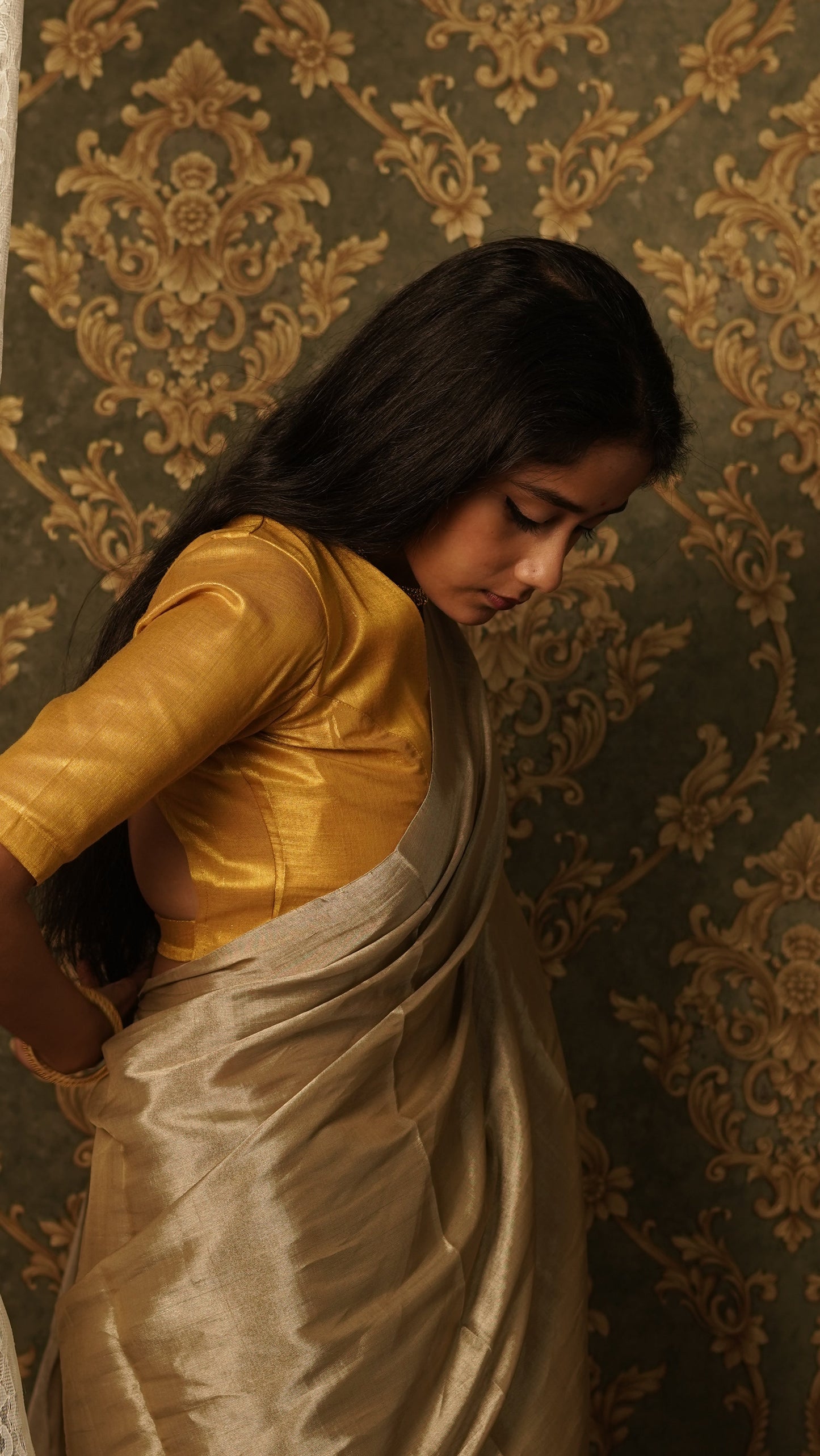 Royal silver chanderi tissue silk saree