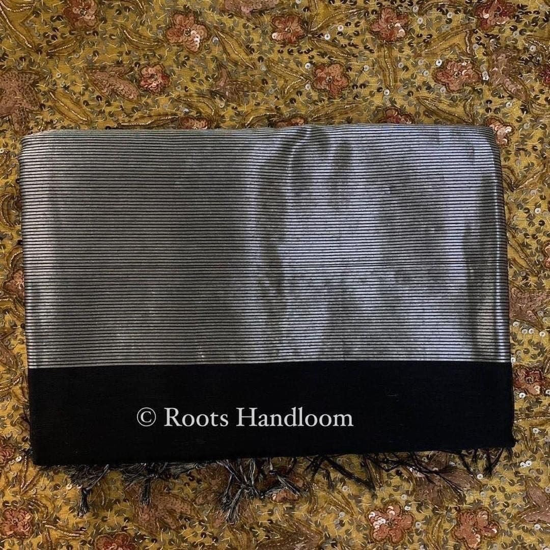 Black Maheshwari Saree with Flower Motifs all over