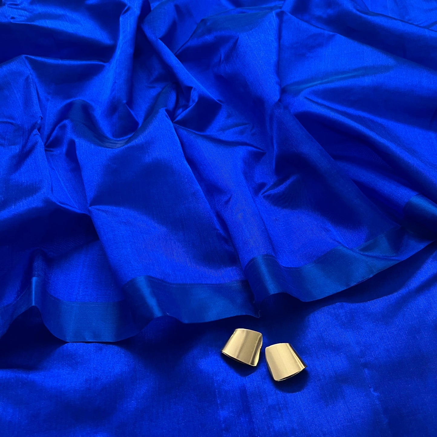 Electric blue Chanderi silk saree with silk border