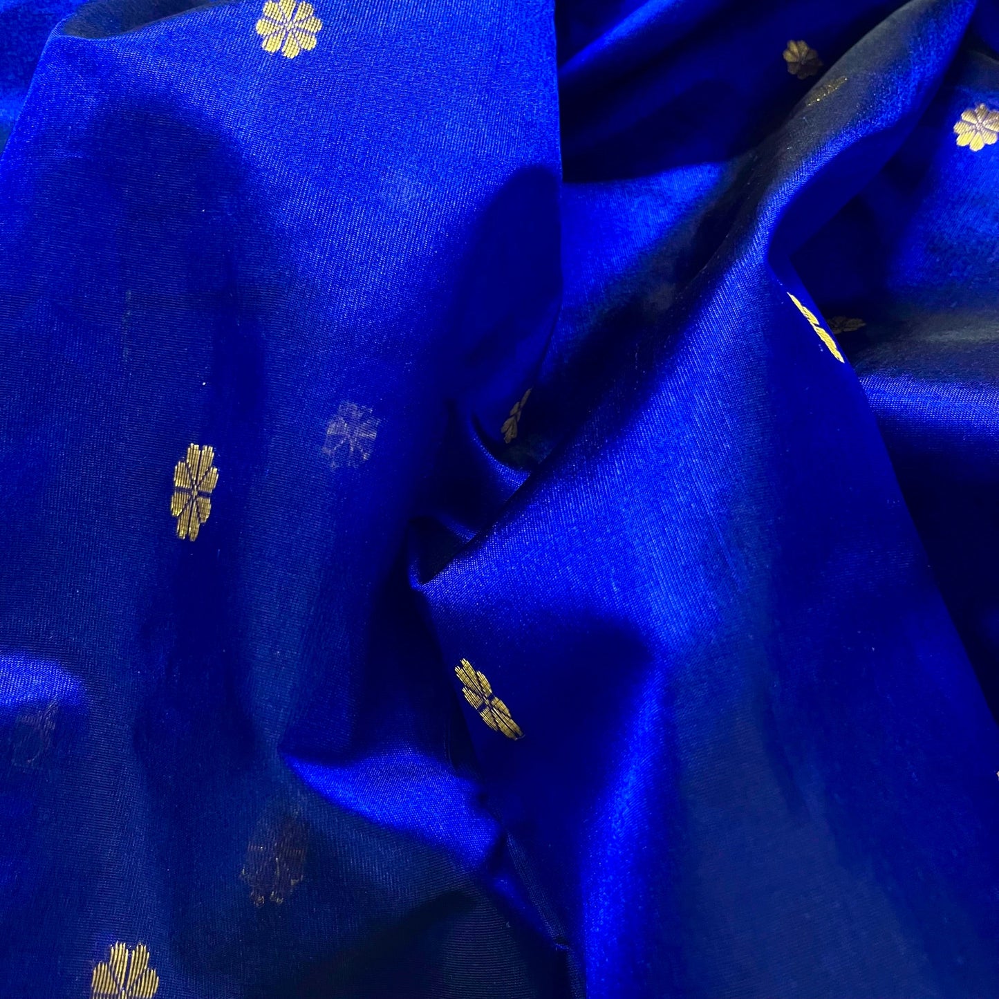 Dark blue Chanderi silk saree with flower bootis all over