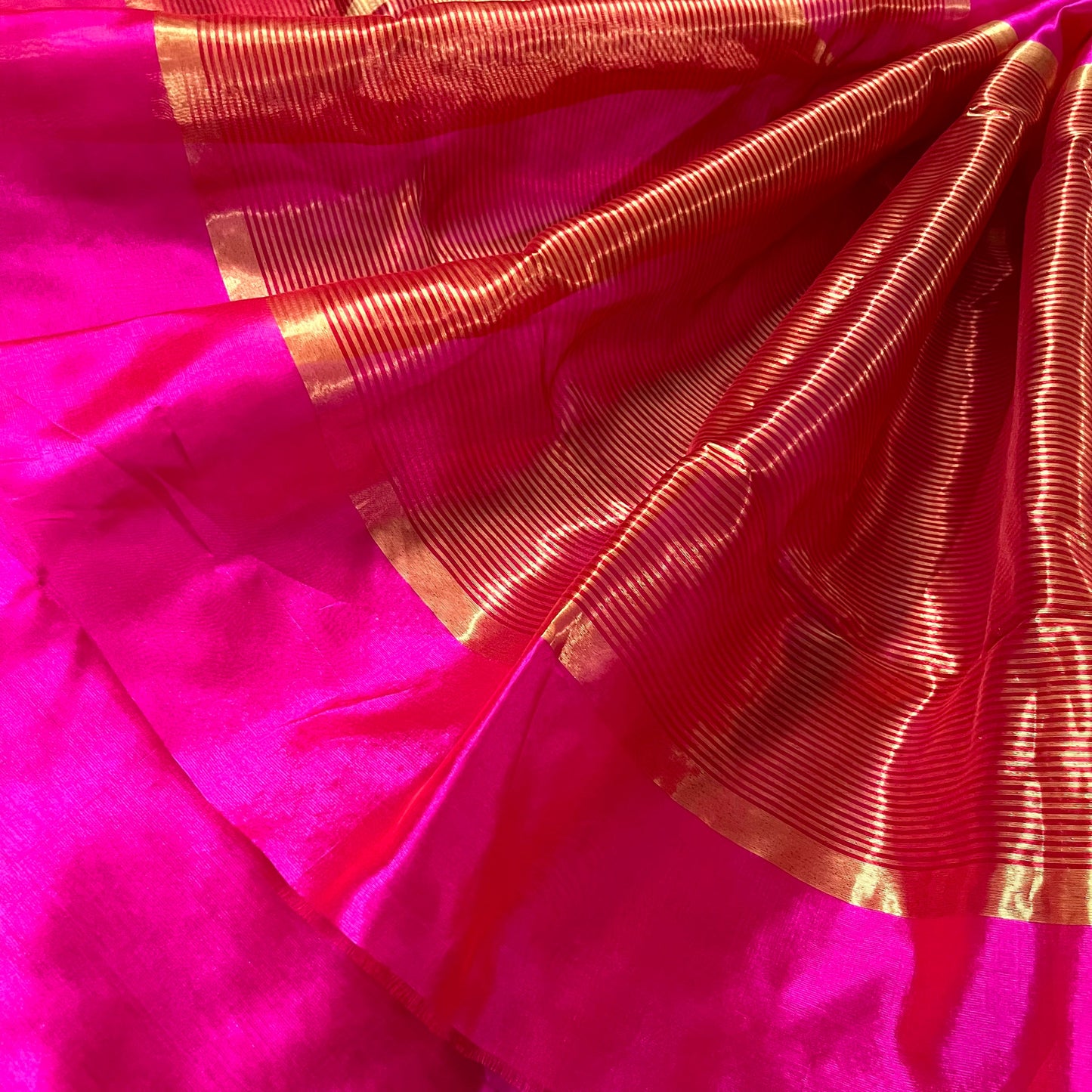 Pink and red Chanderi silk saree with silk border