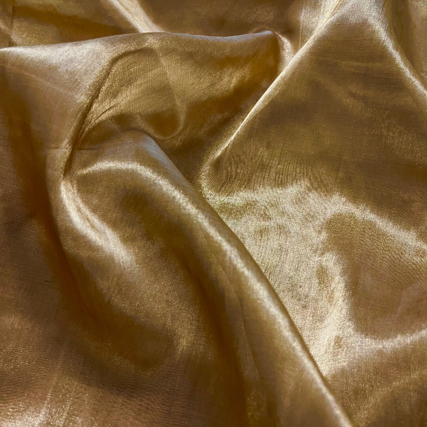Gold and lemon Chanderi tissue silk with zari lines on pallu
