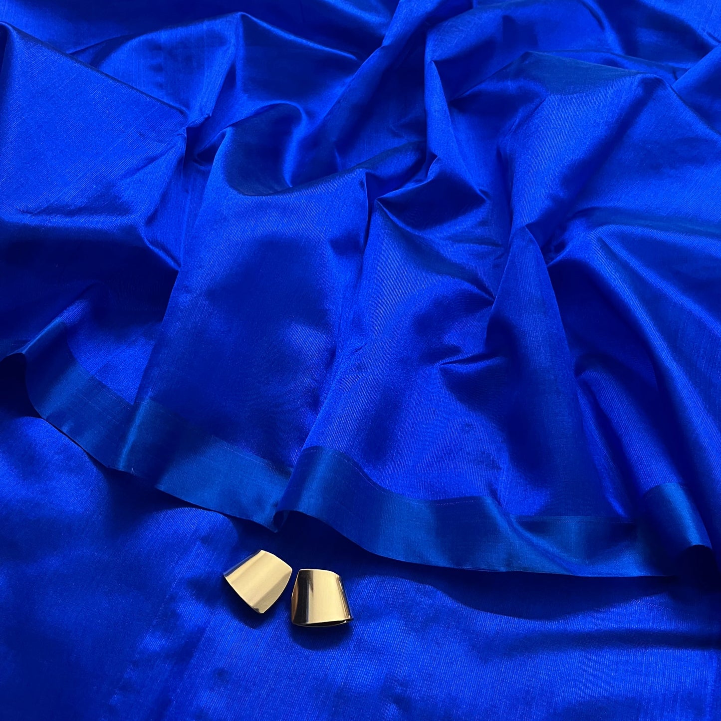 Electric blue Chanderi silk saree with silk border