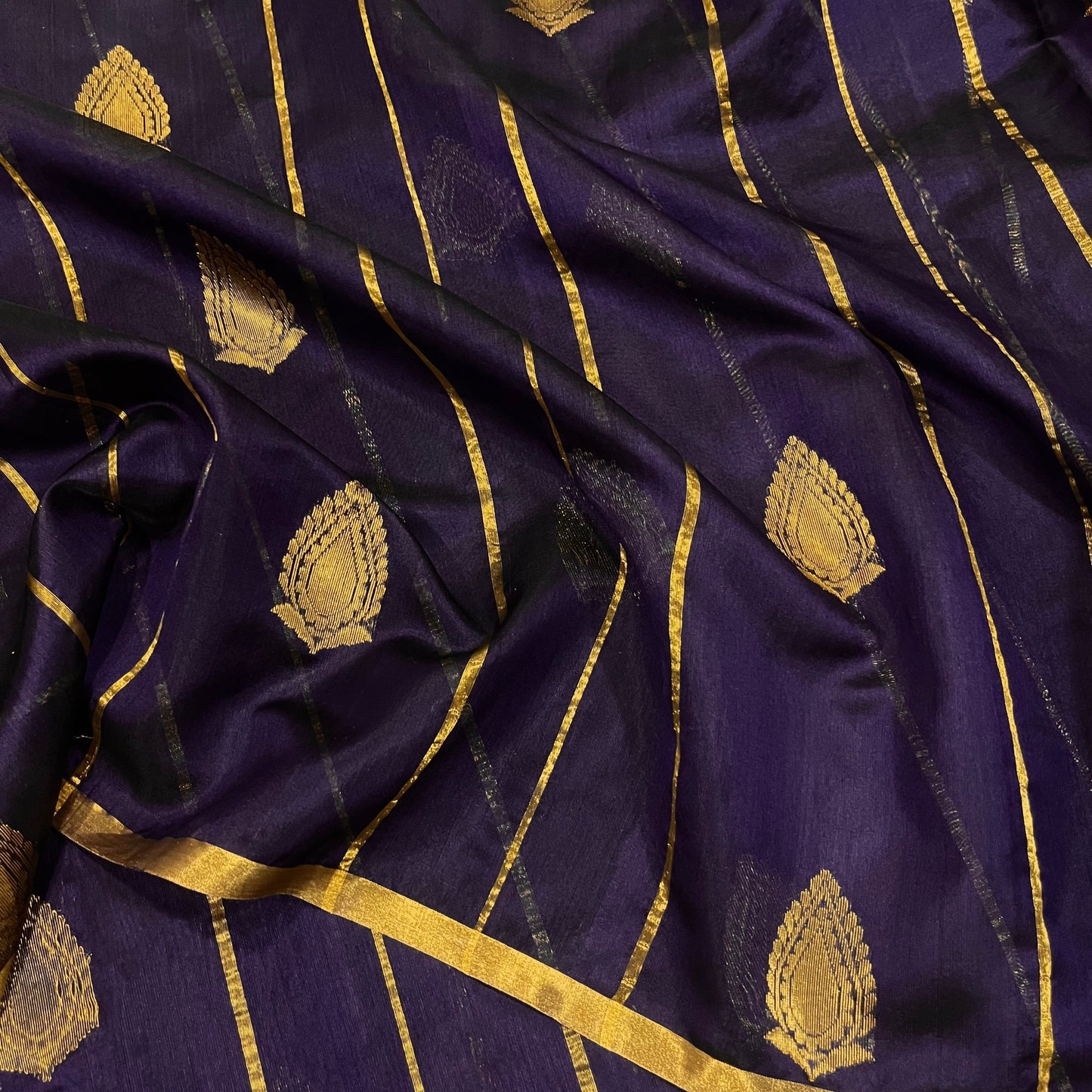 Midnight blue Chanderi silk saree with zari motifs all over