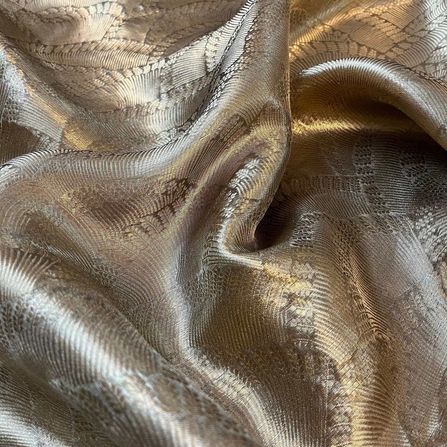 Antique gold Banarasi brocade silk saree with zari pattern all over