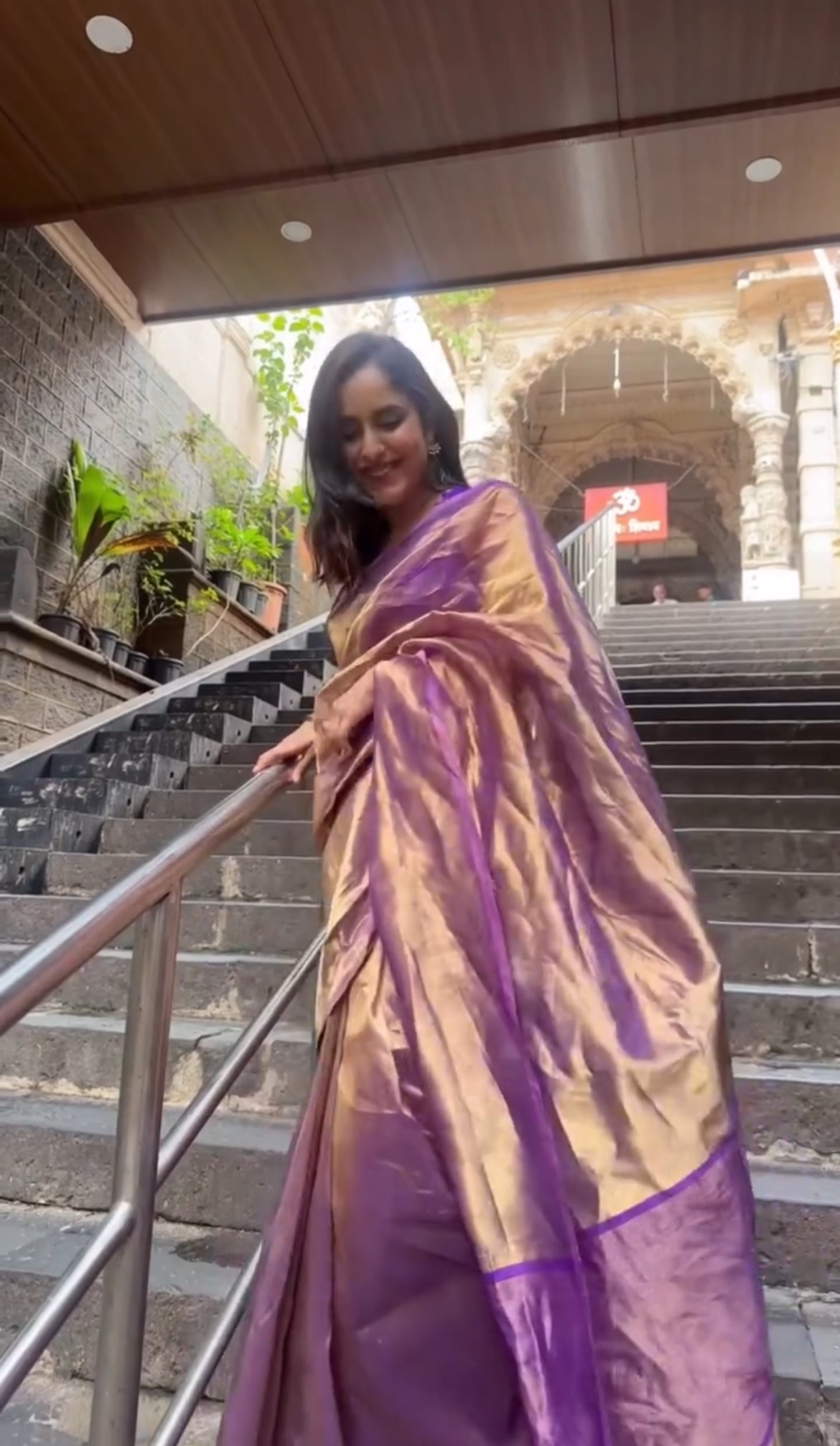 Purple & Gold Chanderi Tissue Silk Saree