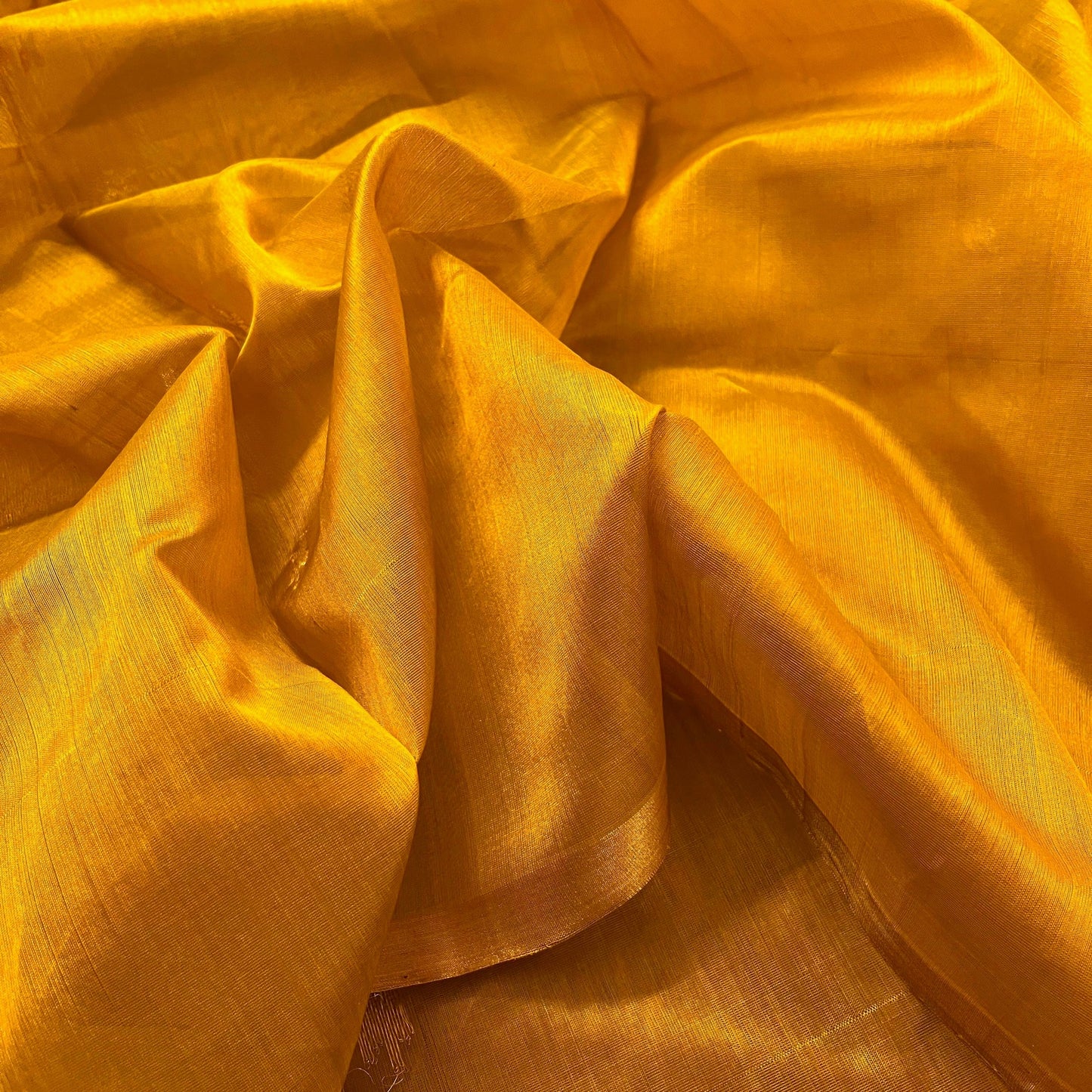 Mustard gold chanderi silk saree with flower bootis all over