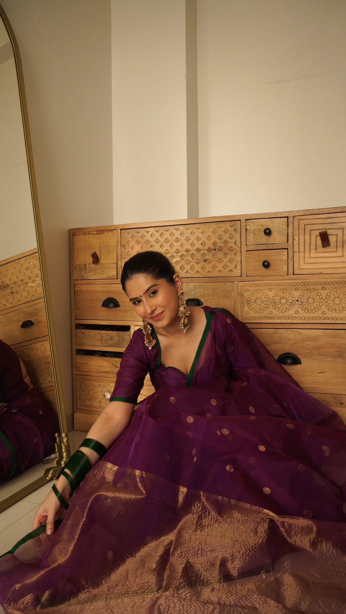 Violet dual tone chanderi silk saree with zari bootis all over