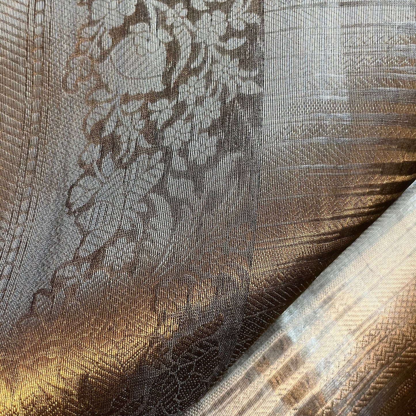 Antique gold Banarasi brocade silk saree with zari pattern all over