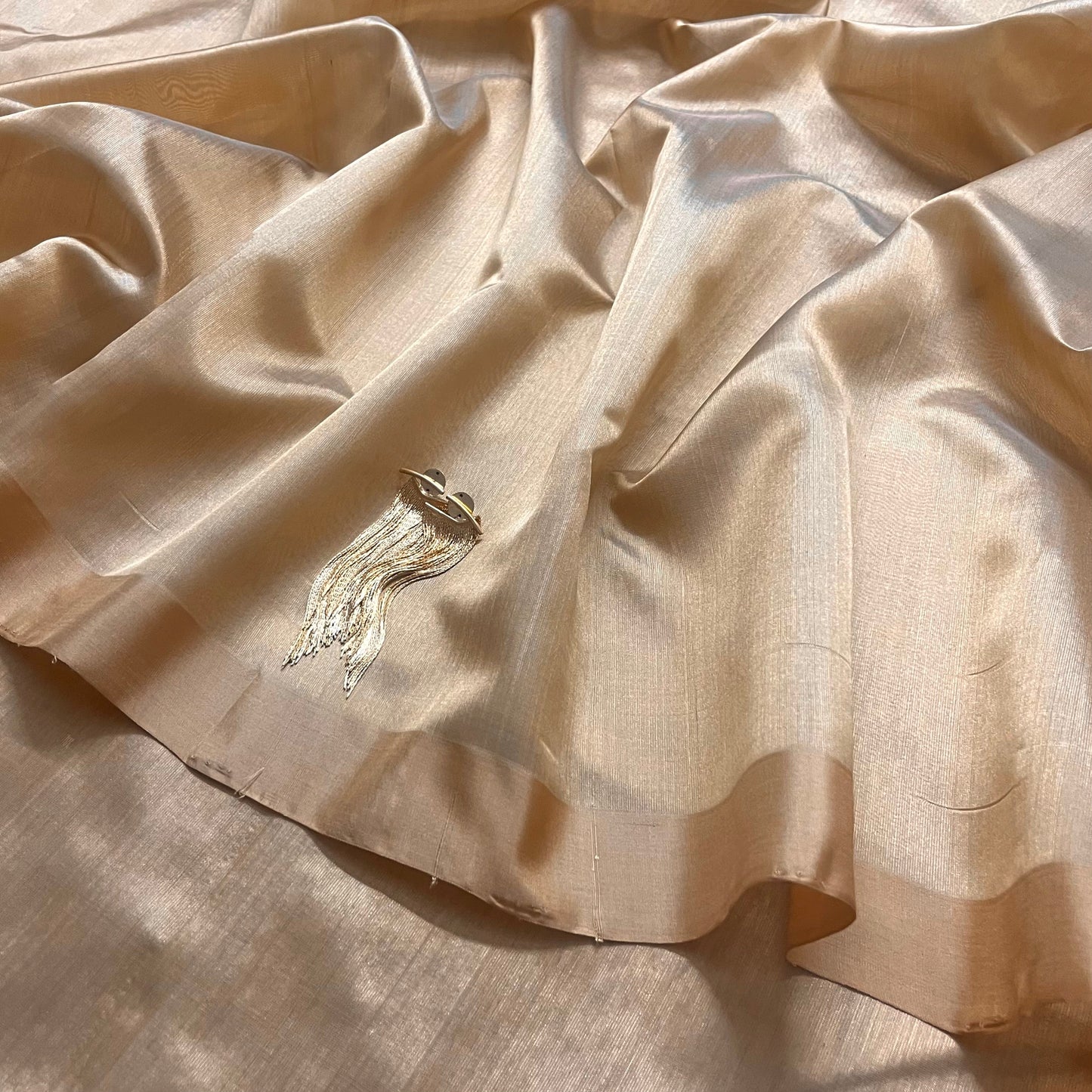 Tuscan beige Chanderi silk saree with silk border