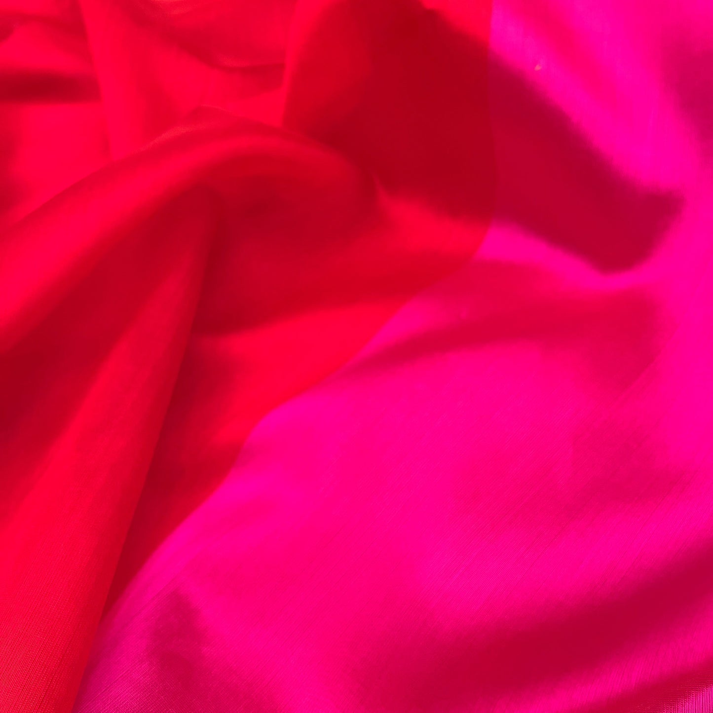 Chili Red and pink Chanderi silk saree with tassels on pallu