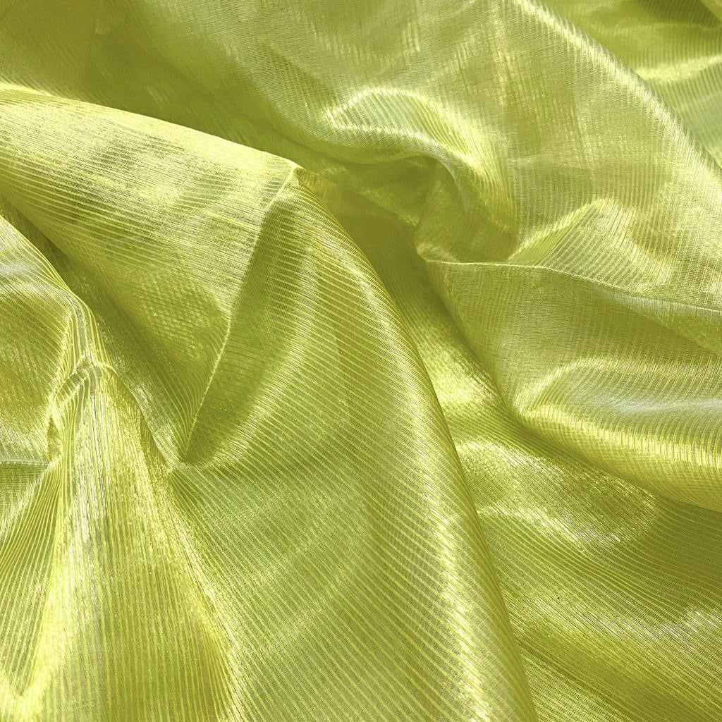 Lime green maheshwari saree with zari lines all over