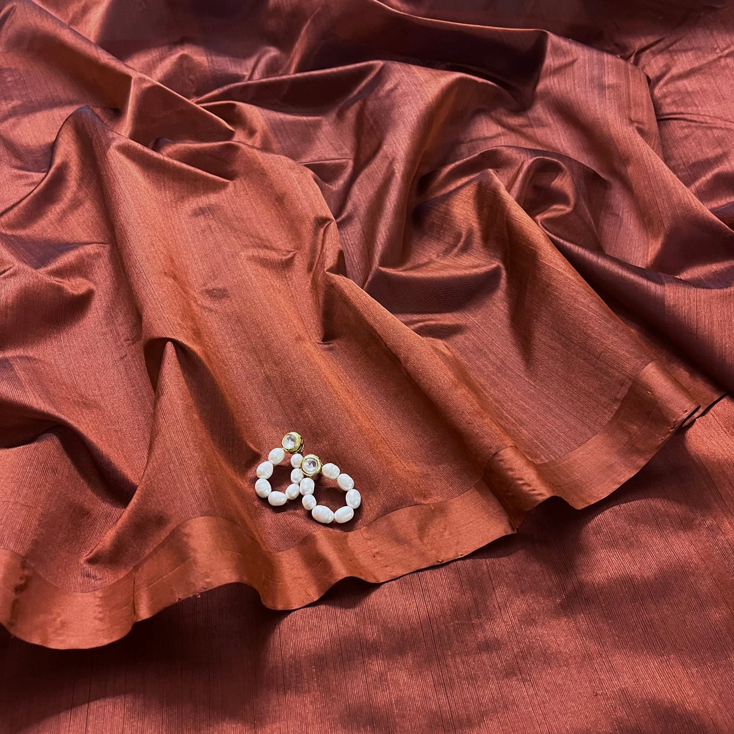 Cinnamon brown chanderi silk saree with silk border