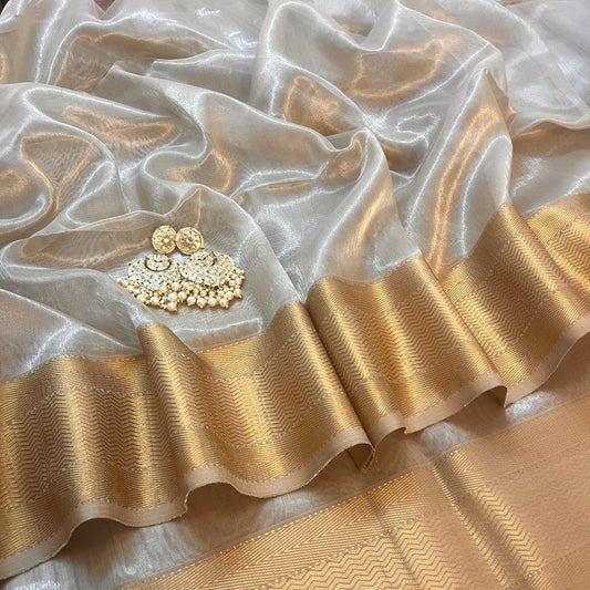 Champagne maheshwari tissue silk saree