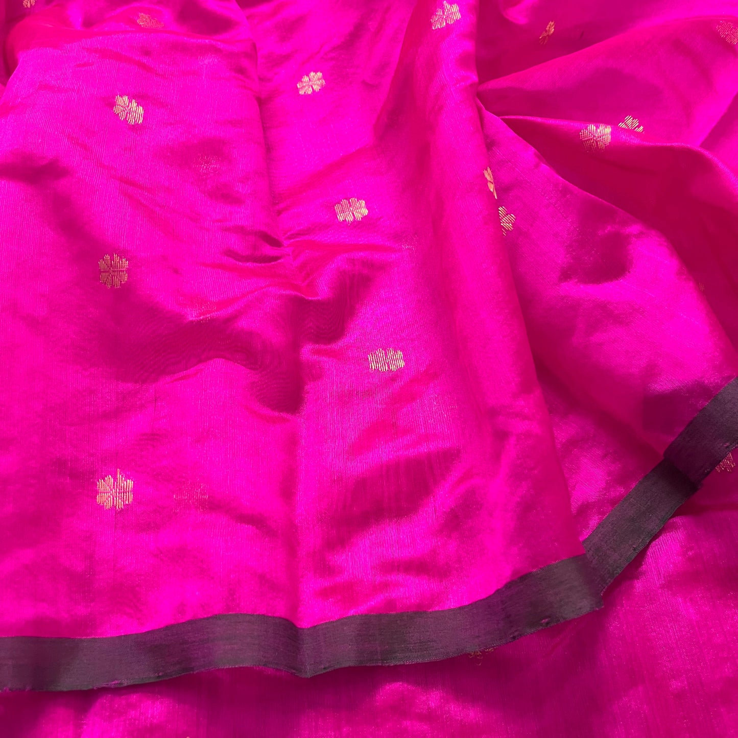Magenta pink chanderi silk saree with flower bootis all over