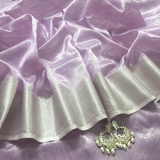 Mauve maheshwari tissue silk saree with zari pattern on pallu