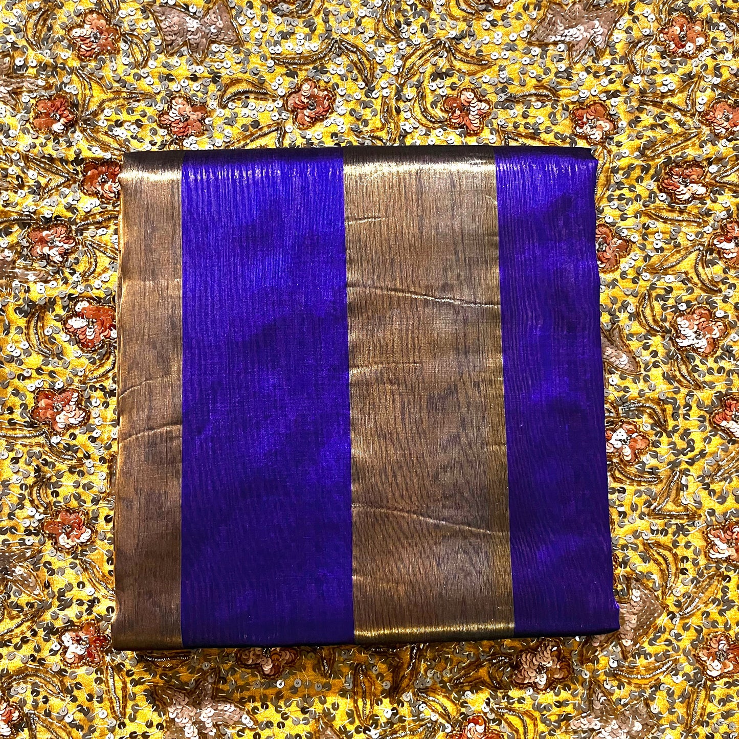 Dark purplish blue Chanderi silk saree with zari stripes