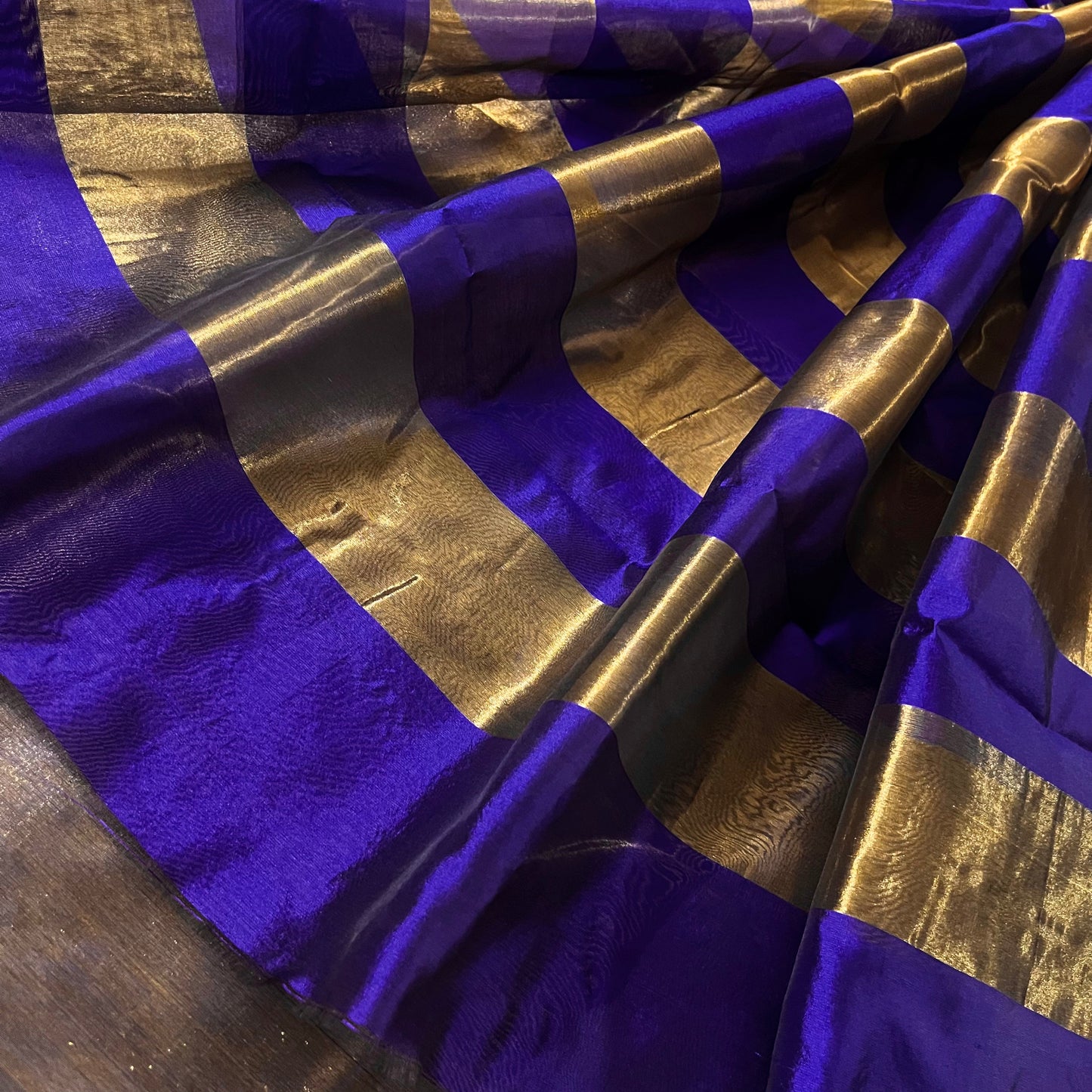 Dark purplish blue Chanderi silk saree with zari stripes