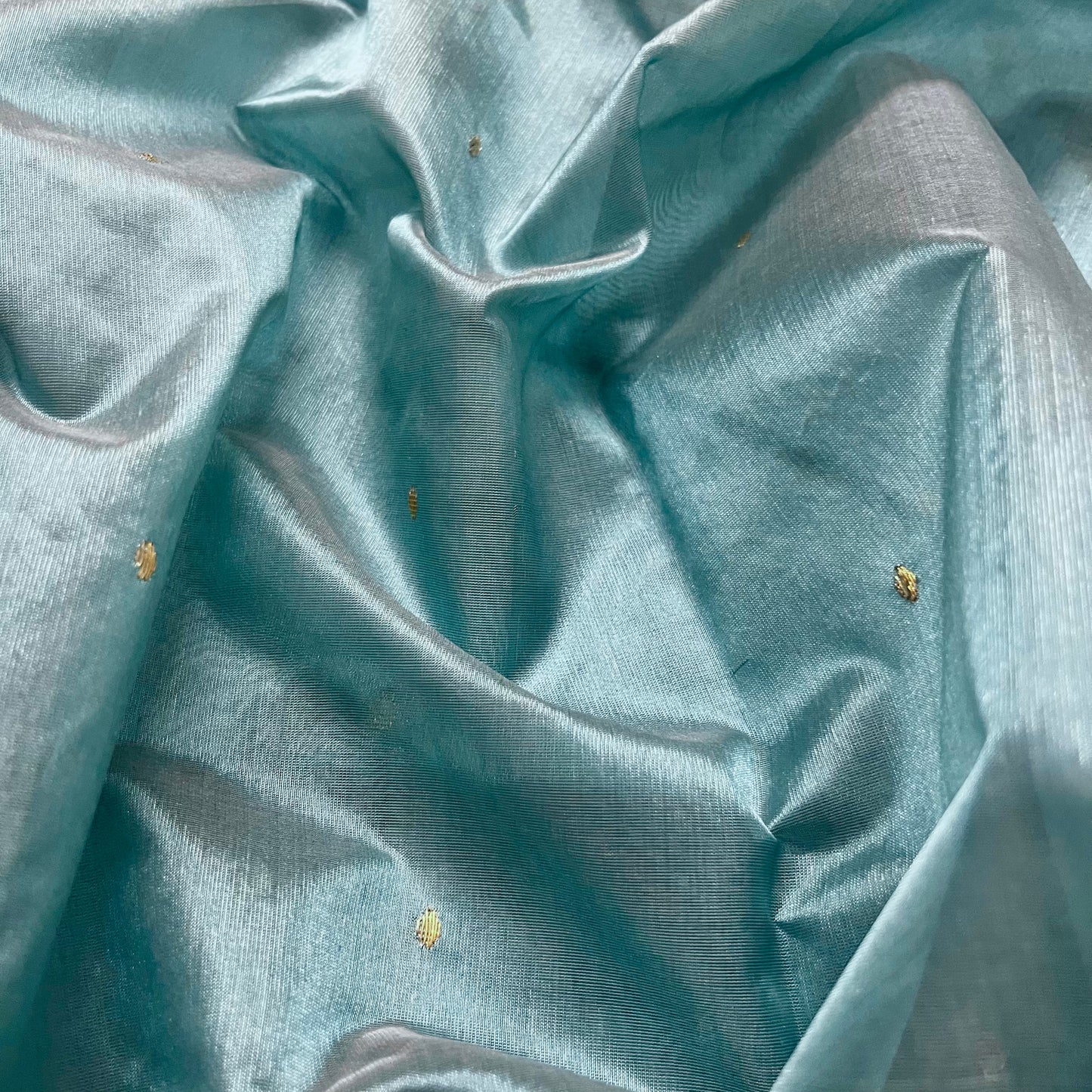 Baby blue chanderi silk saree with zari bootis all over