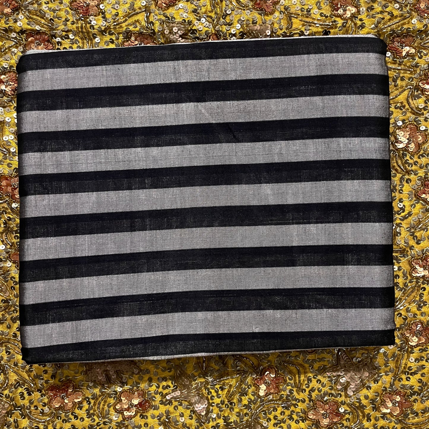 Black and silver striped chanderi tissue silk saree