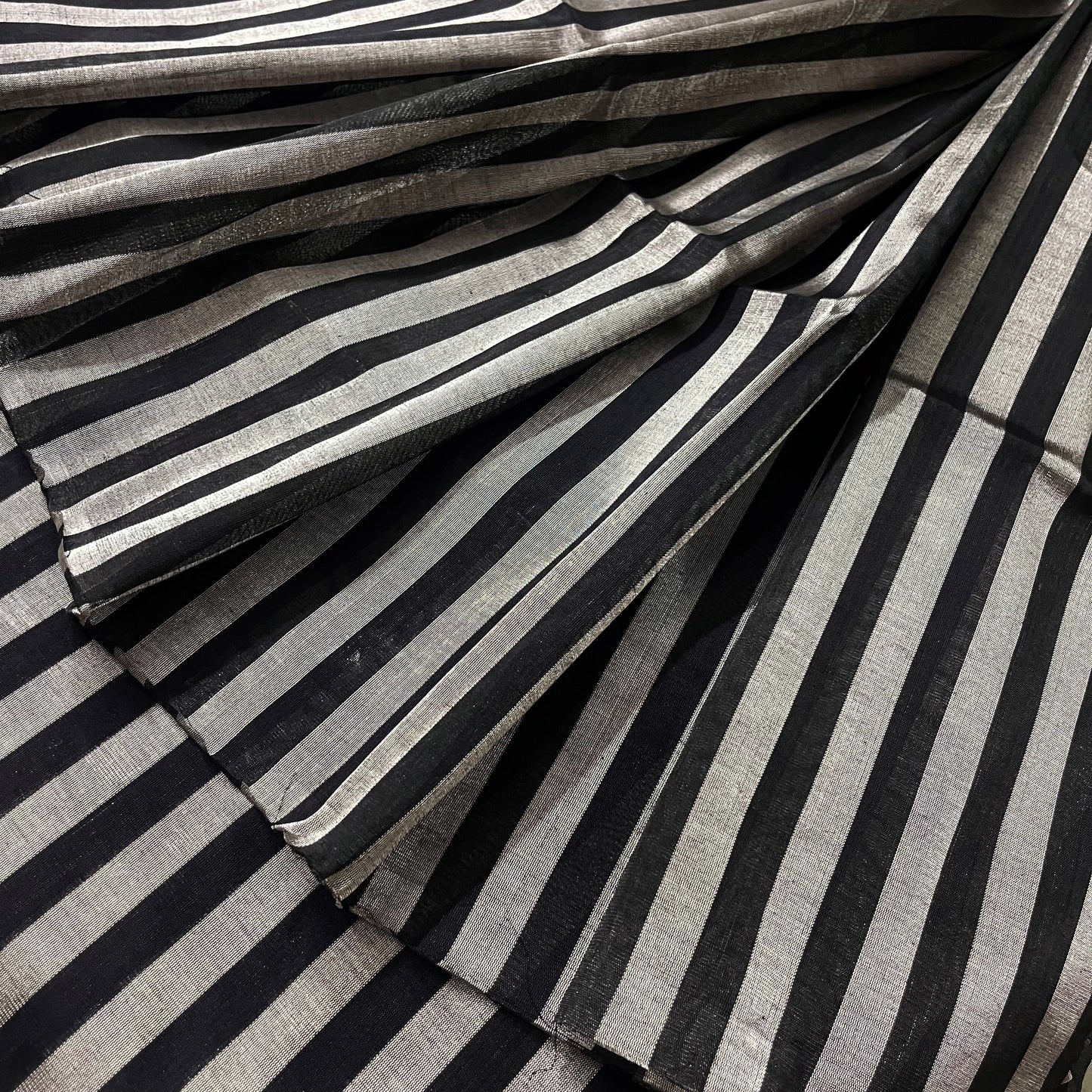 Black and silver striped chanderi tissue silk saree