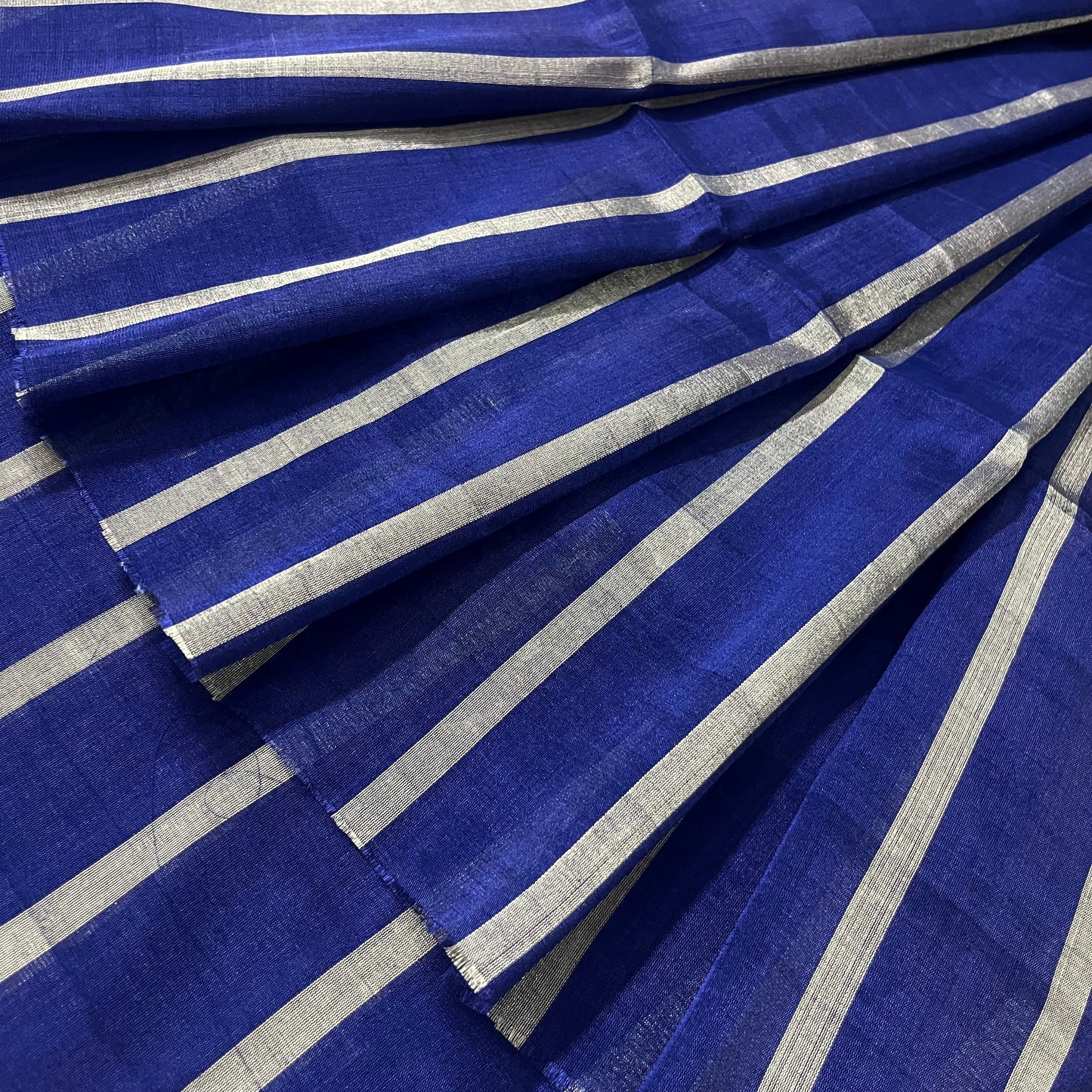 Dark blue and silver striped chanderi tissue silk saree