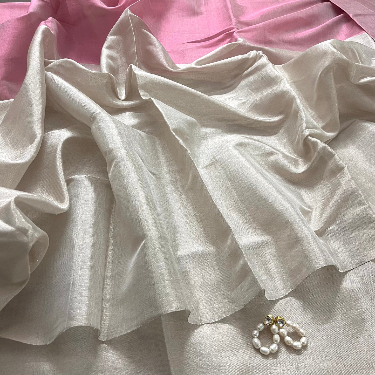 Silver and pink chanderi tissue silk saree