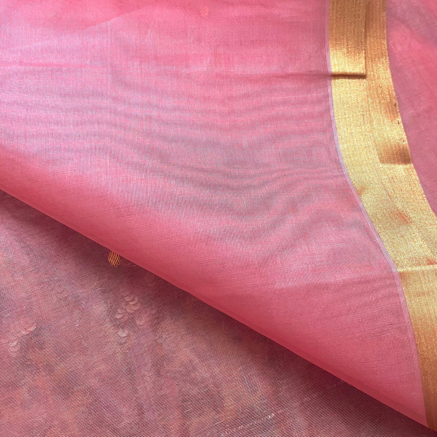 Ballet Pink chanderi silk saree with zari bootis and chaand bootis all over
