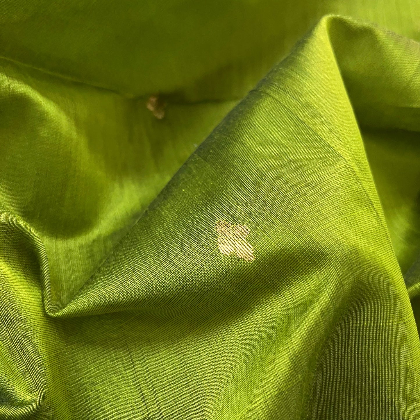 Olive green maheshwari saree with zari bootis all over