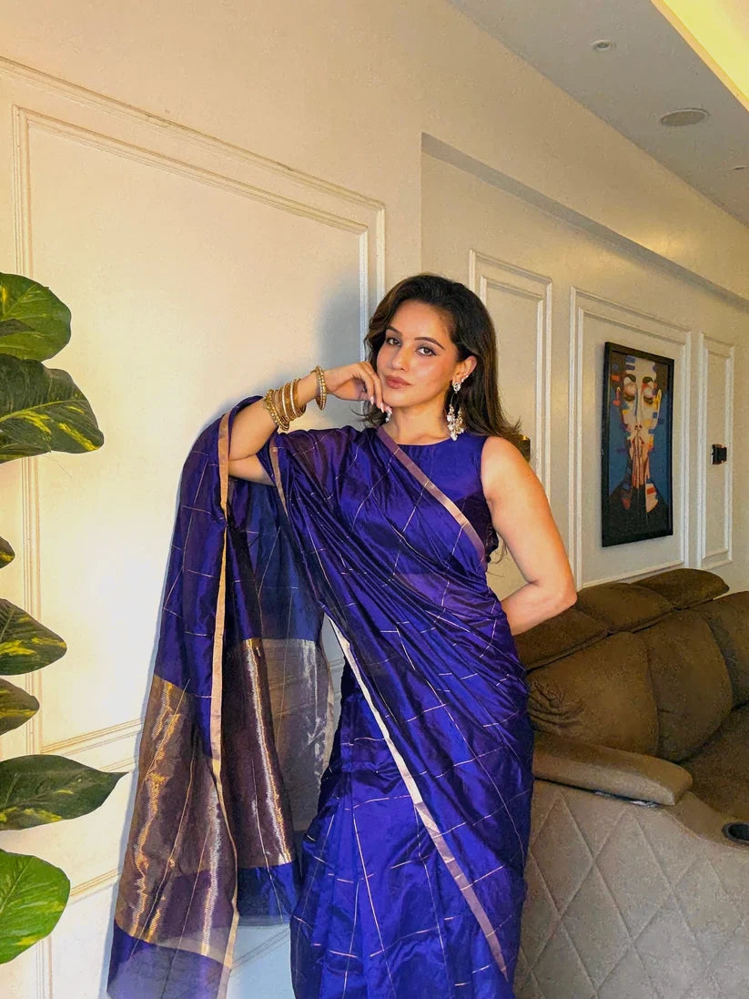 Chanderi silk saree zari checks all over