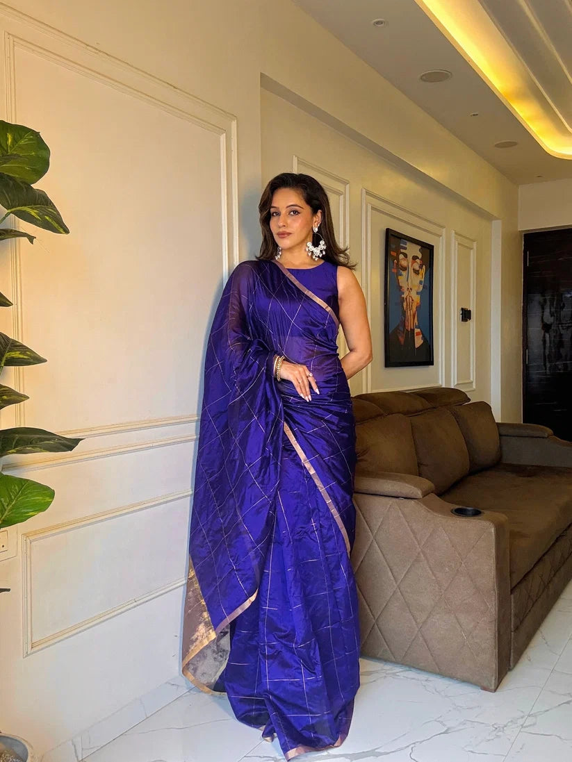 Chanderi silk saree zari checks all over