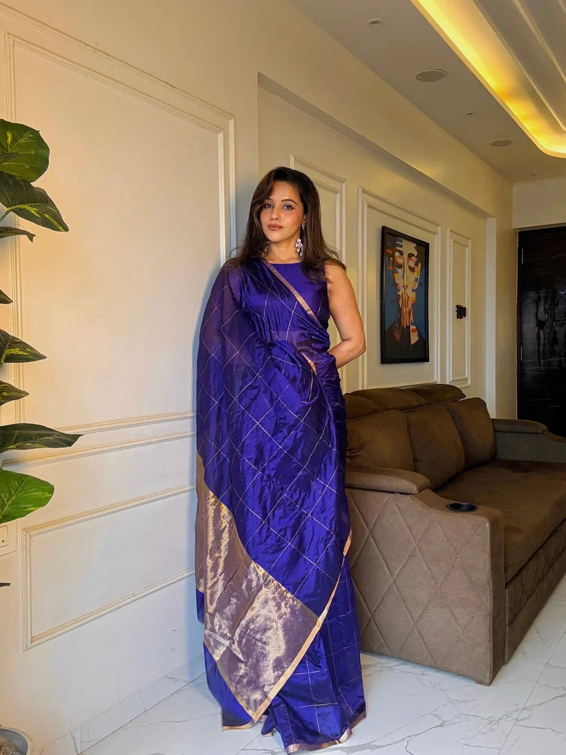 Chanderi silk saree zari checks all over