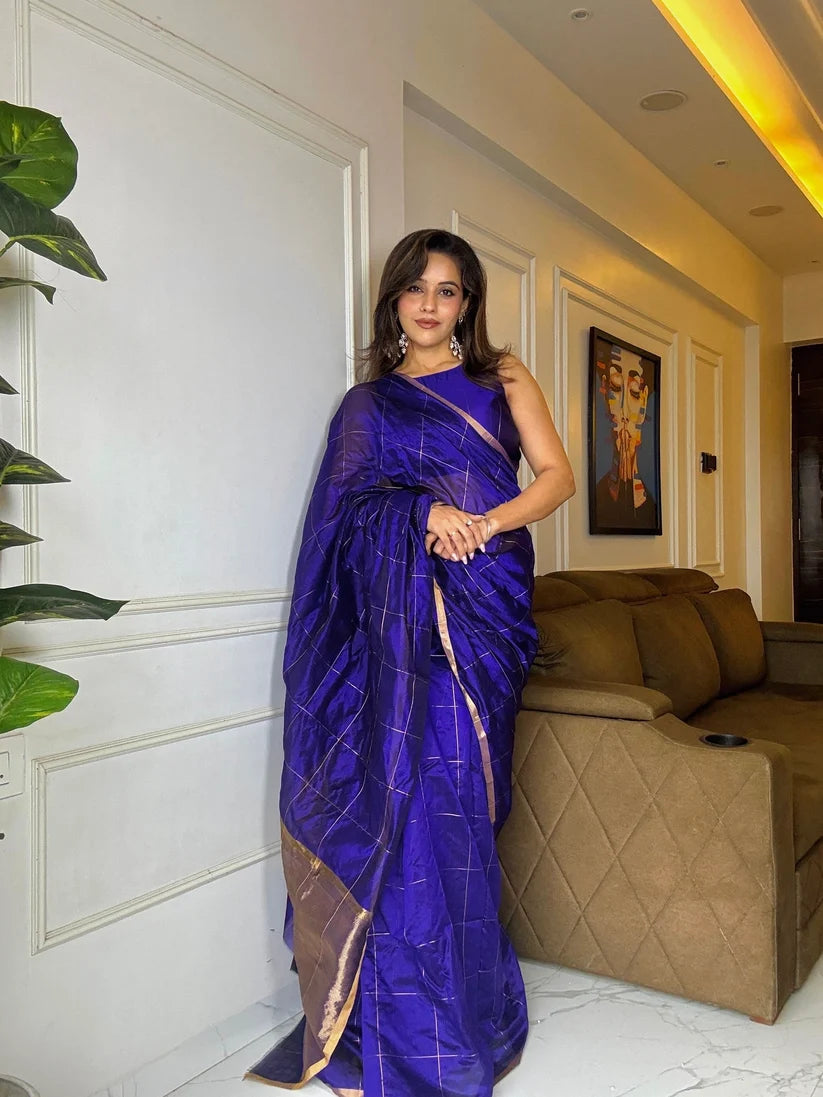 Chanderi silk saree zari checks all over
