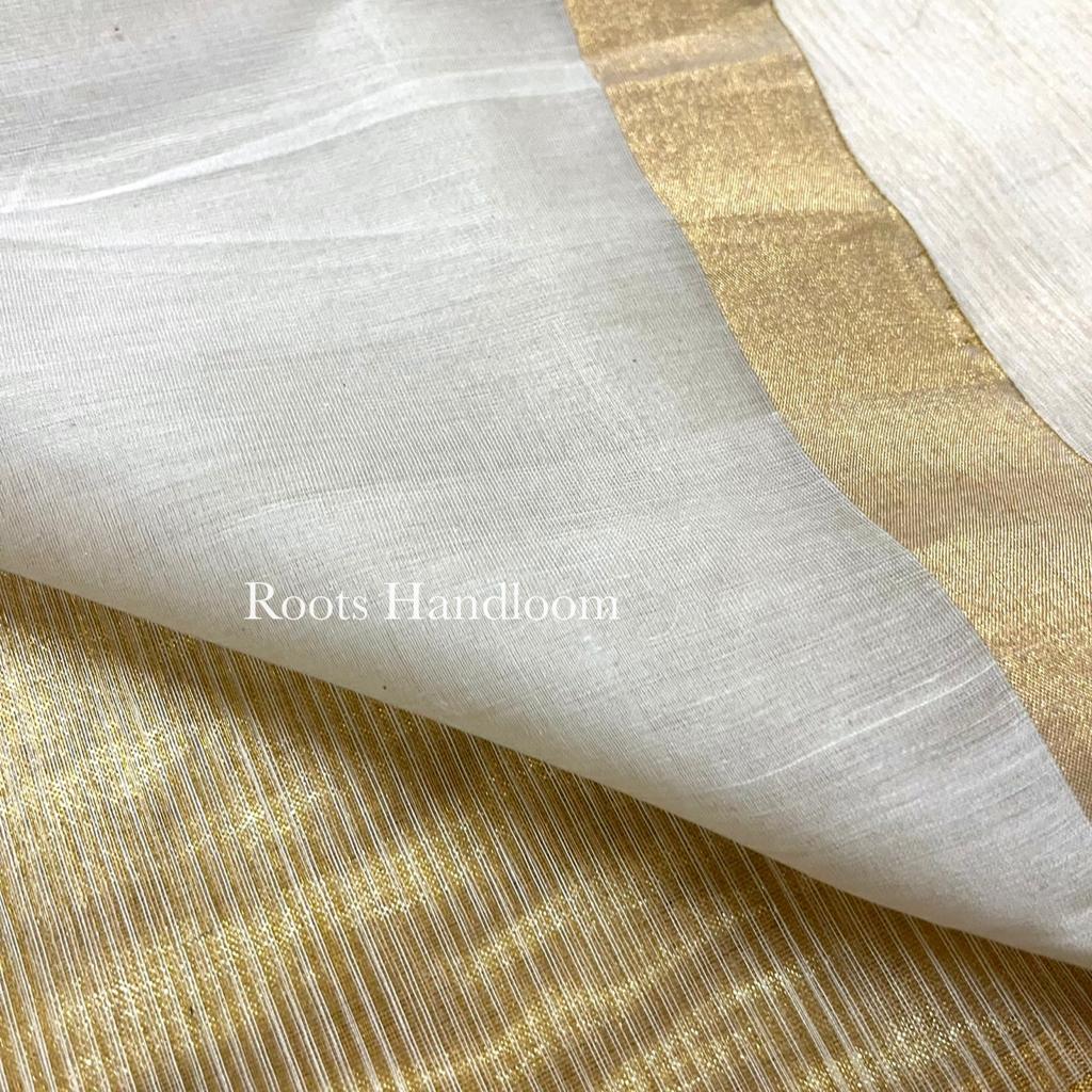 Off-White & Gold Maheshwari Saree with Zari lines all over