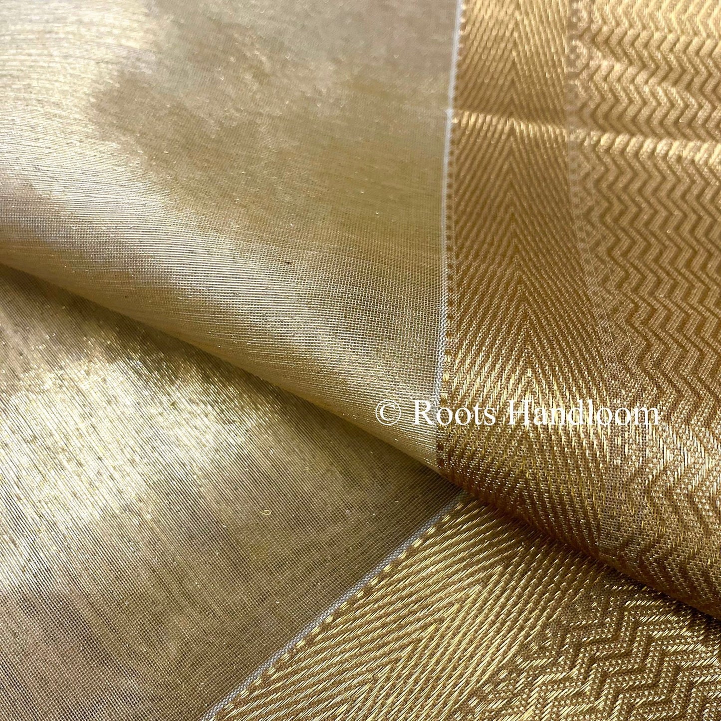 Gold Maheshwari Tissue Silk Saree with Zari Border