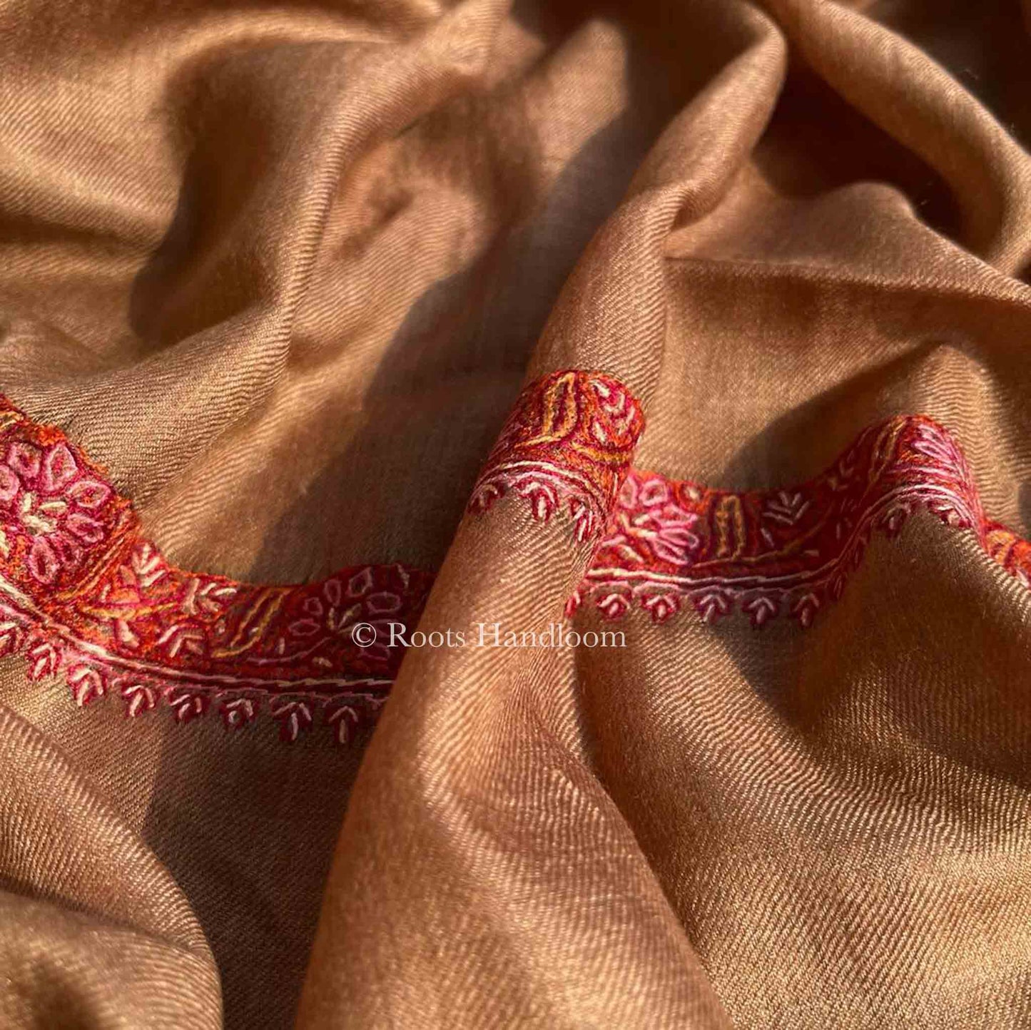 Beige Brown Pashmina Stole with Hashi Dar Embroidery