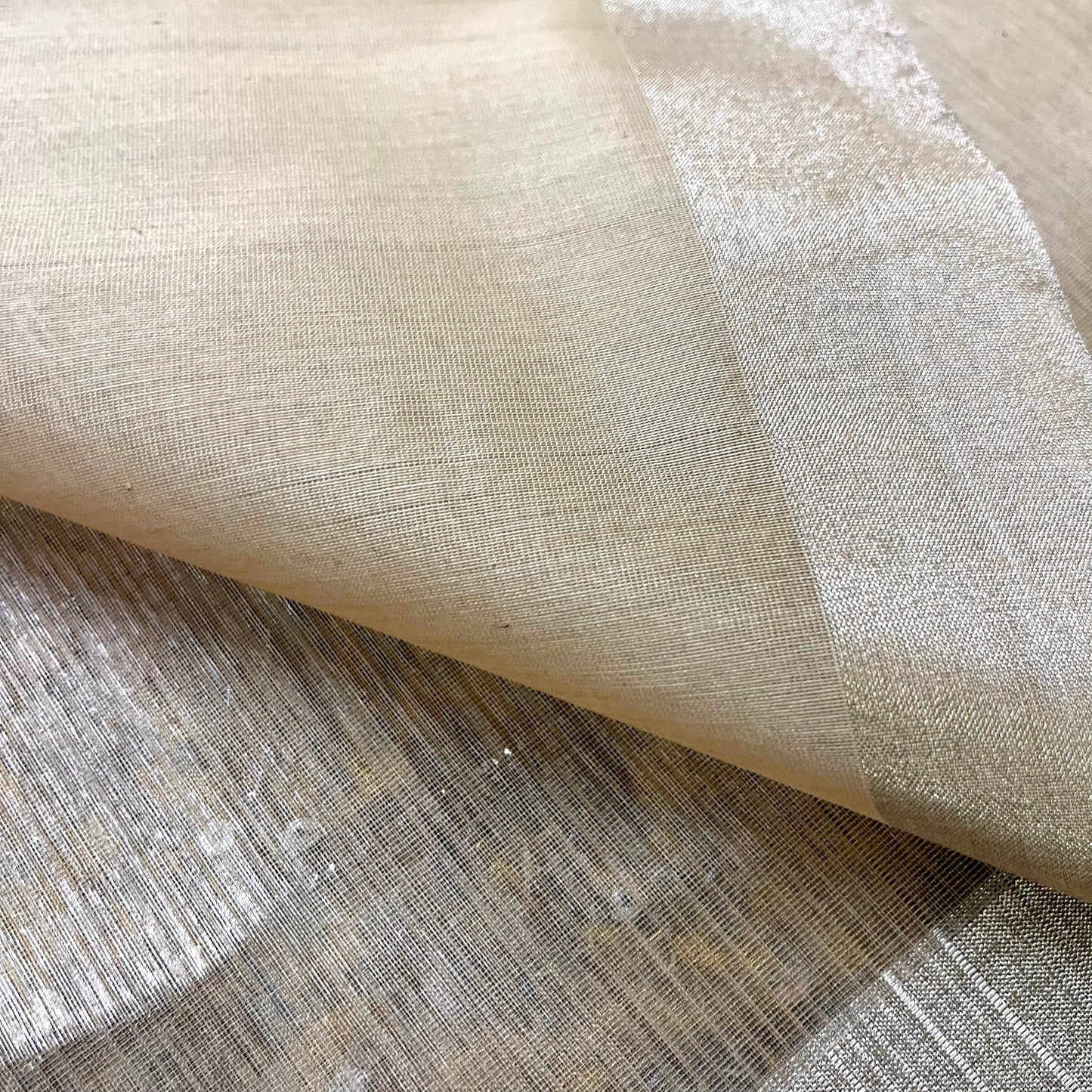 Champagne Maheshwari Saree with Zari Lines all over