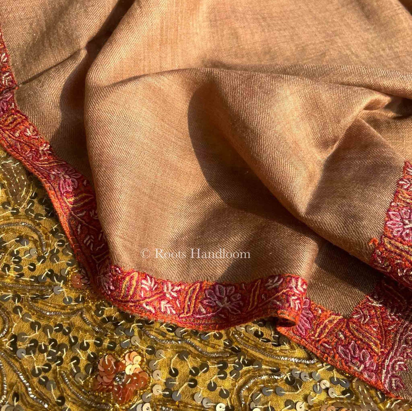 Beige Brown Pashmina Stole with Hashi Dar Embroidery