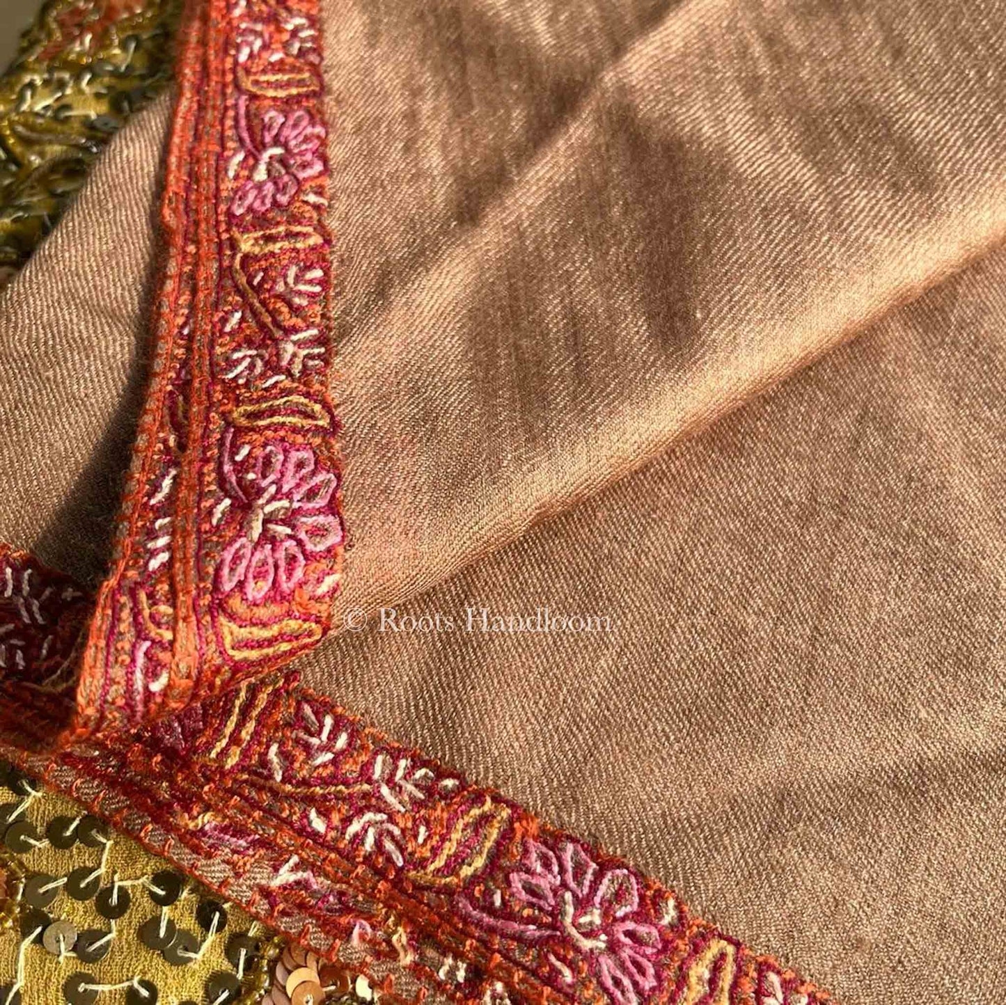 Beige Brown Pashmina Stole with Hashi Dar Embroidery