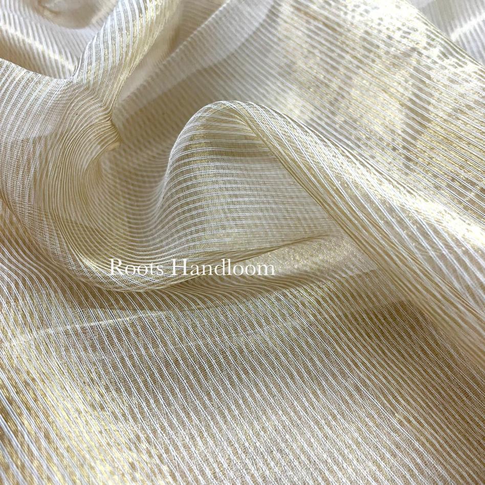 Off-White & Gold Maheshwari Saree with Zari lines all over